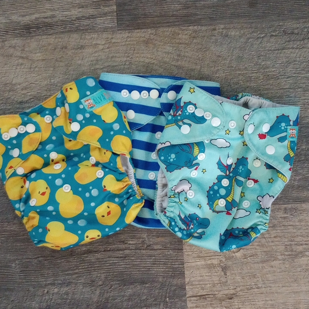 Alvababy cloth diaper covers - rubber duck, fox, and dragons